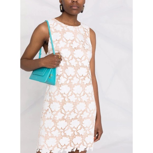 NWT Alice + Olivia Women White Floral Lace Clyde Short Dress Size 14 Round Neck - Picture 8 of 12